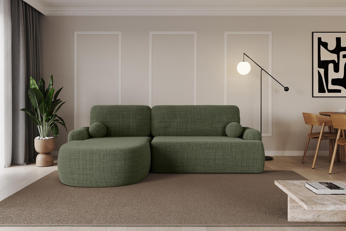 WOHNLANDSCHAFT mit Schlaffunktion und Bettkasten LIRA-L - 264x172x89 Grün - Grün, Holzwerkstoff/Textil (264/172cm) - ALTDECOR