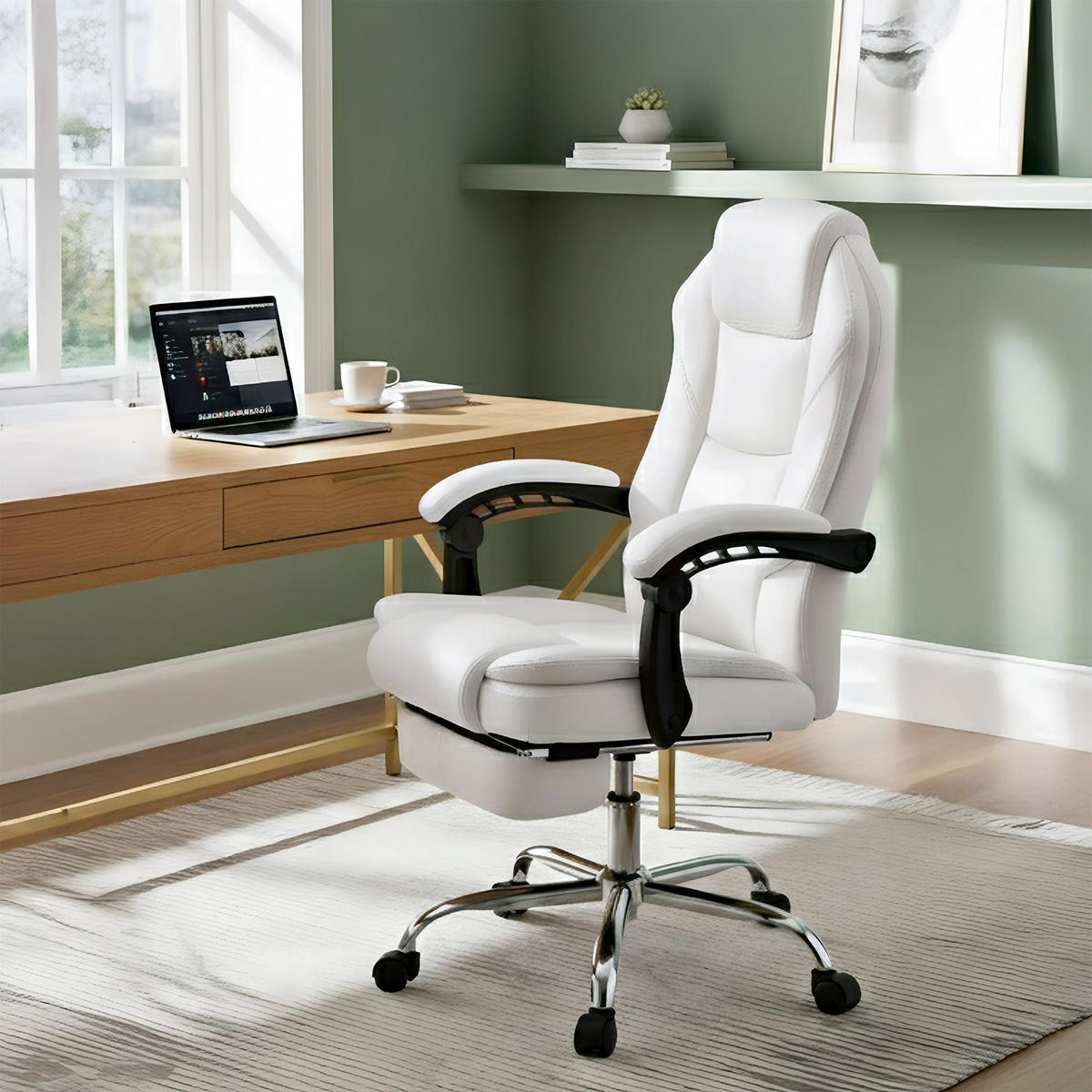 CHEFSESSEL Lederlook Weiß - Chromfarben/Weiß, Textil/Metall (67/114/64cm) - CLP