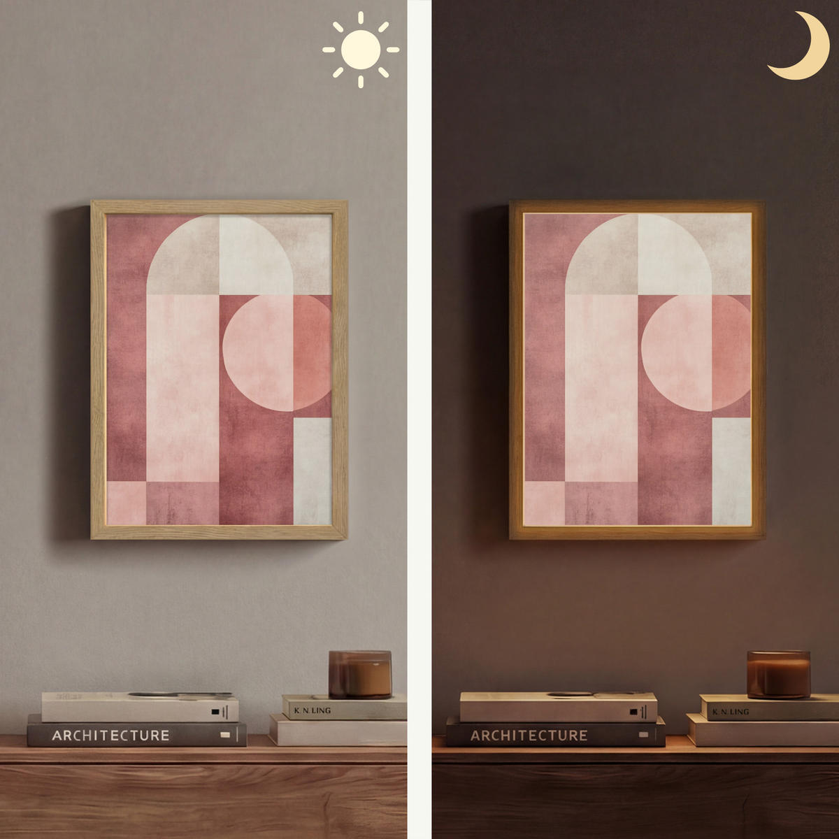 WANDLEUCHTE MIT AKKU Figuren - Abstrakt - Rosa 30x40 cm - Altrosa, Holzwerkstoff (30/40/8cm) - OnlyWow