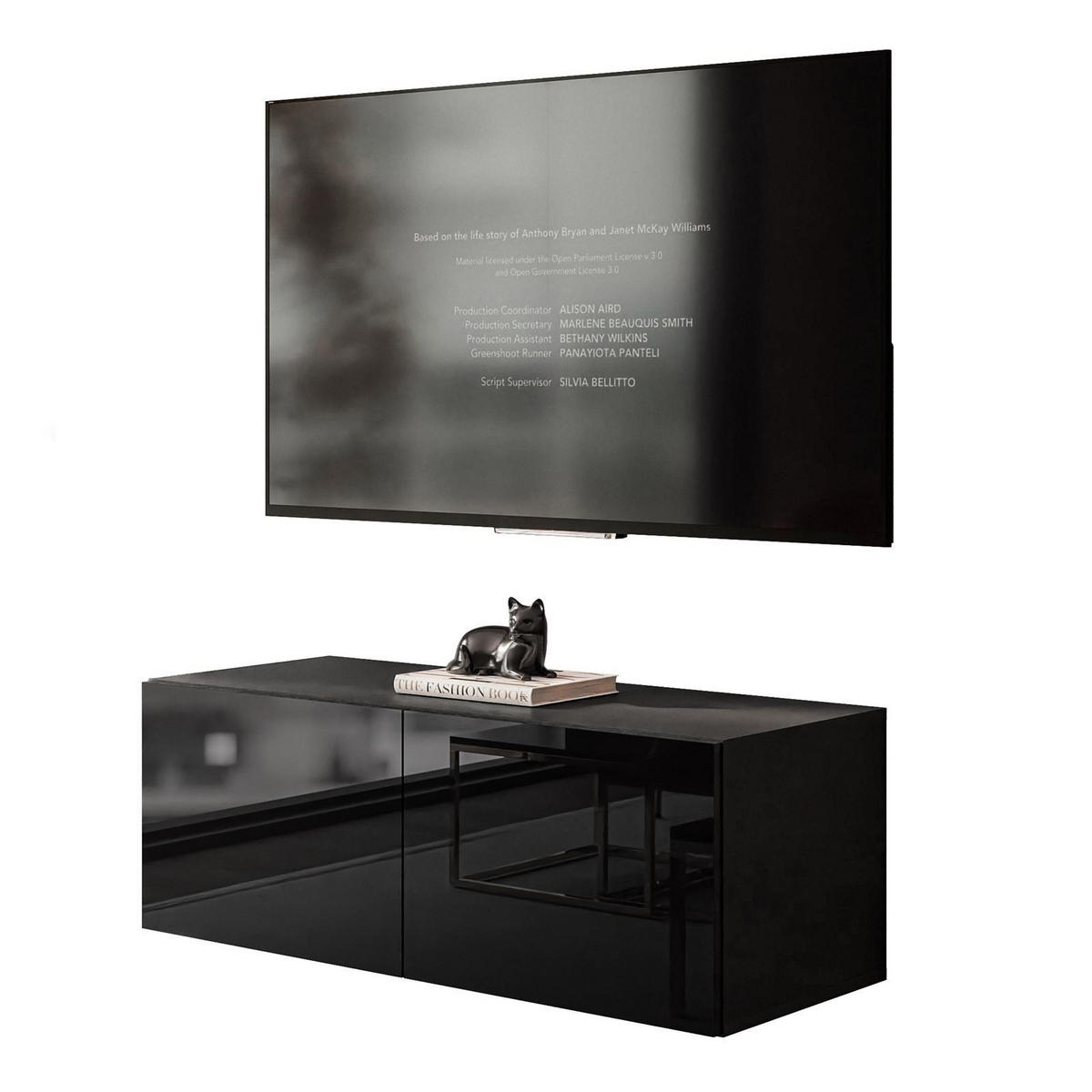 HÄNGESCHRANK TV-Möbel COLGANTE 100 cm mit LED Beleuchtung - Schwarz Hochglanz, Holzwerkstoff (100/36/40cm) - Lookway