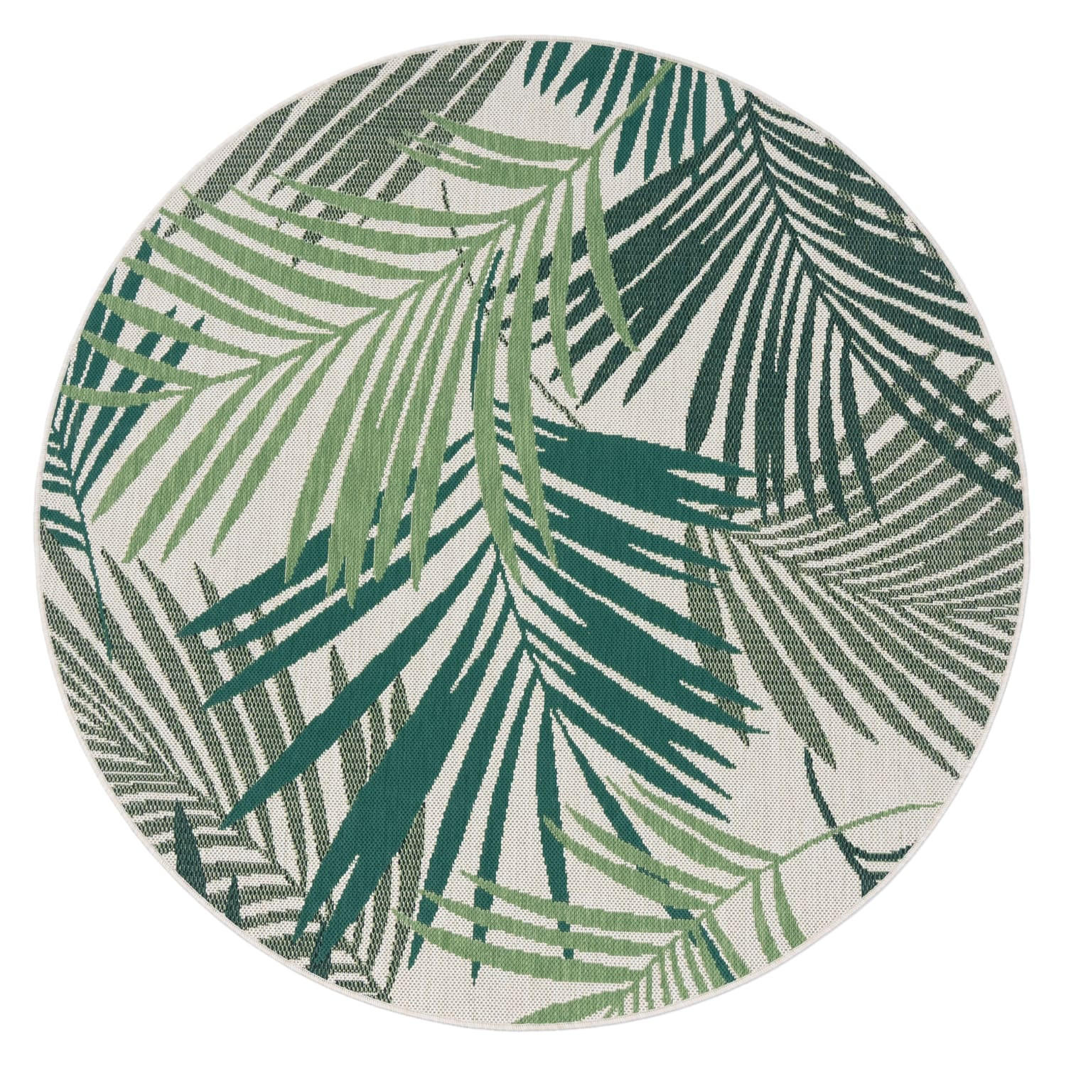 OUTDOOR Teppich Palmblättermuster Balkon, Terrasse schmutzabweisend Grün Rund 200D - Grün, Textil (200/200cm) - KADIMA DESIGN