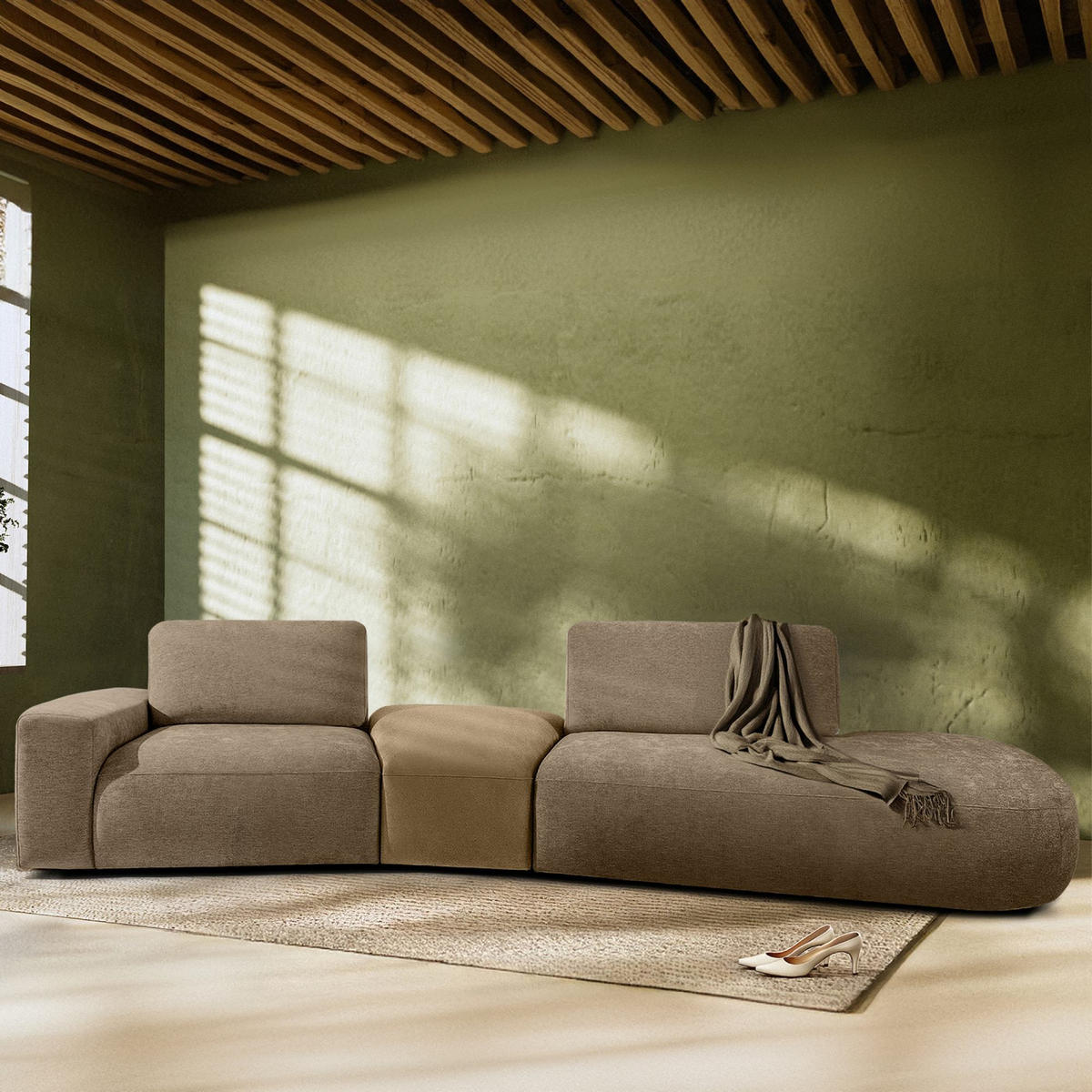 4-SITZER ECKSOFA ZUCCO Chenille rechts, Beige - Beige, Textil (350/84/105cm) - KONSIMO®