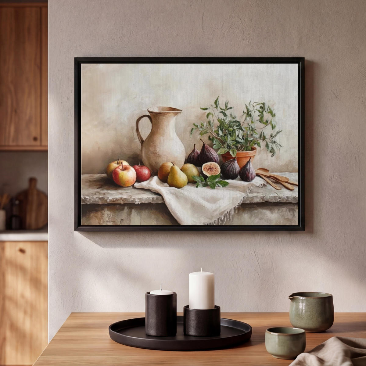 LEINWAND Bilder mit Rahmen - Obst - Kräuter - Ländlich - 40x30 - Naturfarben, Textil (40/30cm) - MuchoWow