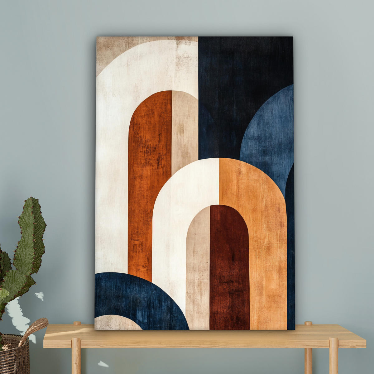 LEINWANDBILD Abstrakt - Formen - Dunkelblau Wanddeko Schlafzimmer 60x90 cm - Cognac, Textil (60/90cm) - MuchoWow