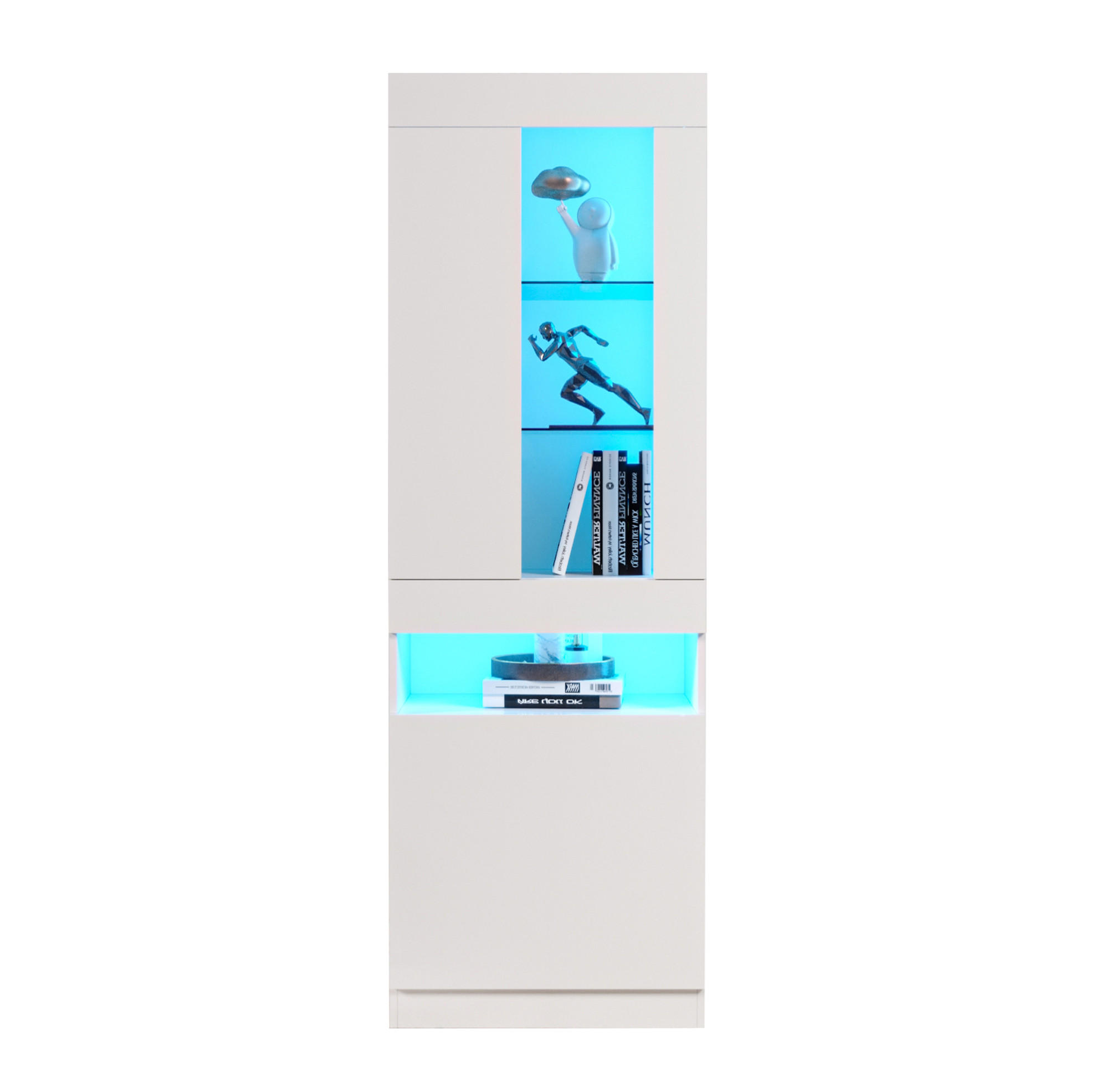 VITRINE 50/40/180 cm in Weiß mit LED-Beleuchtung und Hochglanzfront - Weiß, Holzwerkstoff (40/180/50cm) - Flora Grace