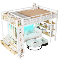 HOCHBETT 140x200 cm mit offenem Kleiderschrank, Lochwand und LED-Beleuchtung, Weiß - Weiß, Metall (140/200cm) - KOMHTOM