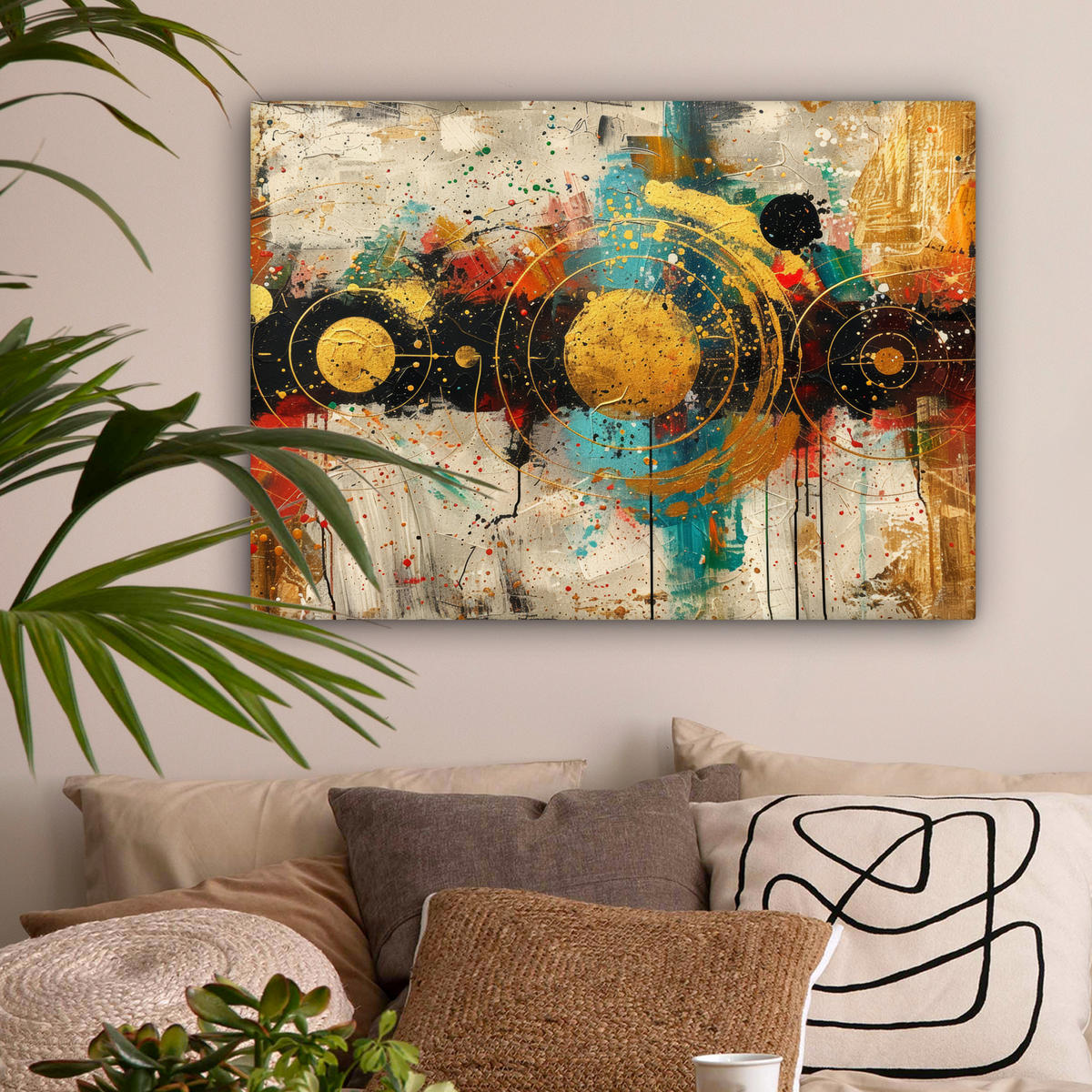OBRAZ NA PLÁTNE Abstraktné - umenie - zlaté - moderné 80x60 cm - viacfarebná, textil (80/60cm) - MuchoWow