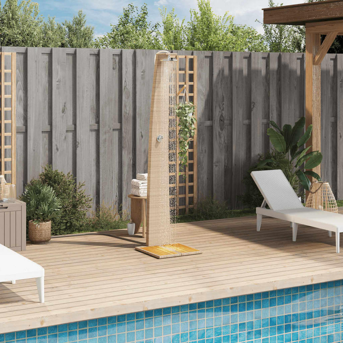GARTENDUSCHE Beige 55/60/224 Cm Poly Rattan Und Akazienholz - Beige, Holz (55/224/60cm) - vidaXL