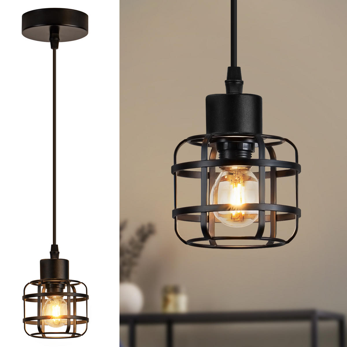 PENDELLEUCHTE Maxwell 10/10/140 cm - Schwarz, Metall (10/10/140cm) - ZMH