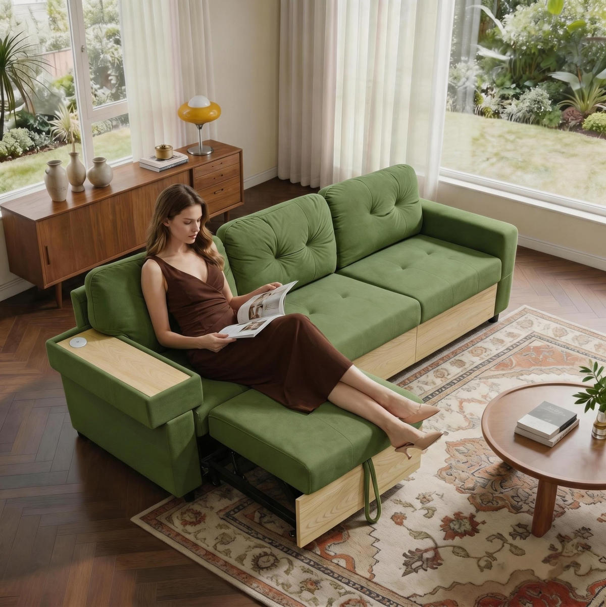 ECKSOFA 228/80/78 cm grün aus Samt mit Stauraum und USB - Grün, Textil (80/228cm) - OKWISH