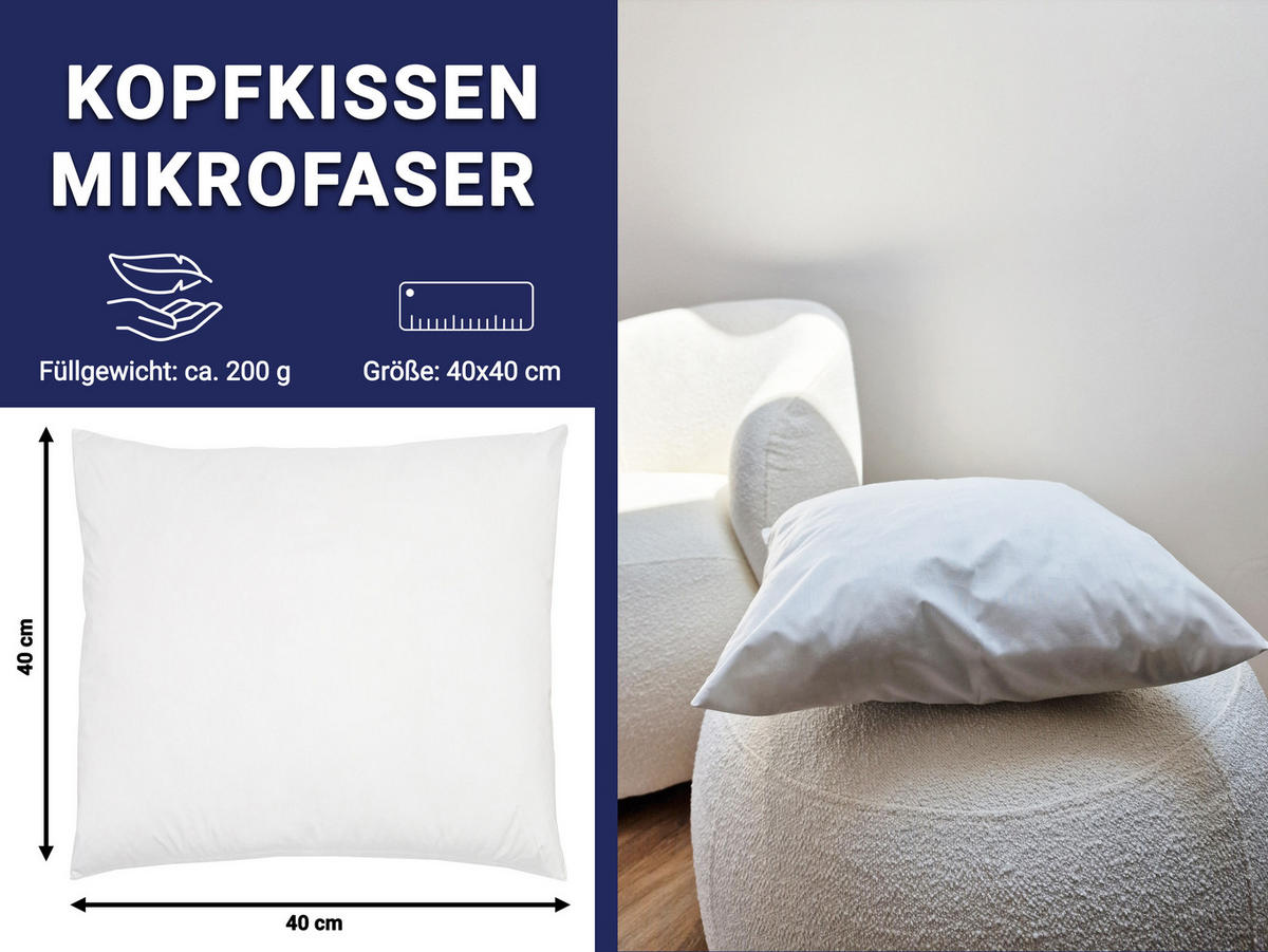 KOPFKISSEN, 40x40 cm, 65% Polyester, 35% Baumwolle, Weiß - Weiß, Textil (40/40cm) - Zollner