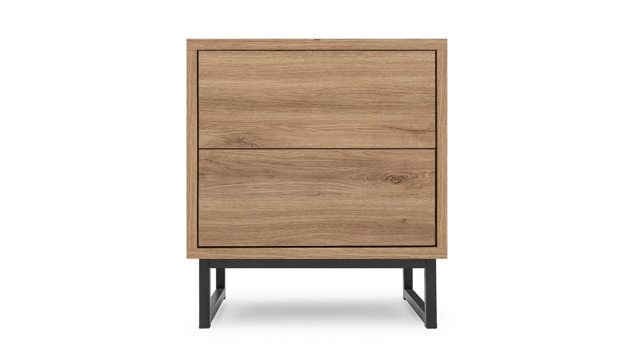 NACHTTISCH Genua Eiche, Schwarz Gestell, mit Schubladen - Schwarz/Braun, Holzwerkstoff (43/48/34cm) - Bettso