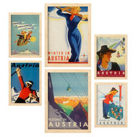 POSTER Set Mit 6 Vintage Österreich Größe A3 & A4 Rahmen aus hellem Holz - Beige, Papier (29.7/1cm) - Nacnic