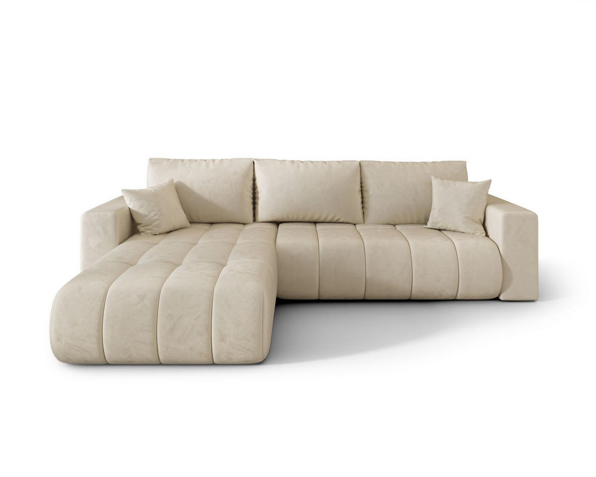 ROHOVÁ pohovka LARA PREMIUM levá béžová samet Monolith 2 - funkce spaní, úložný prostor - béžová, textil (280/175cm) - Cornero