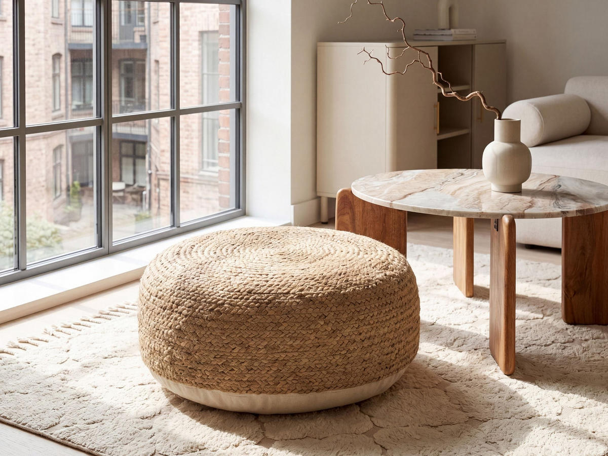 POUF Jute Beige Jutur - Beige/Naturfarben, Textil (70/30/70cm) - Beliani