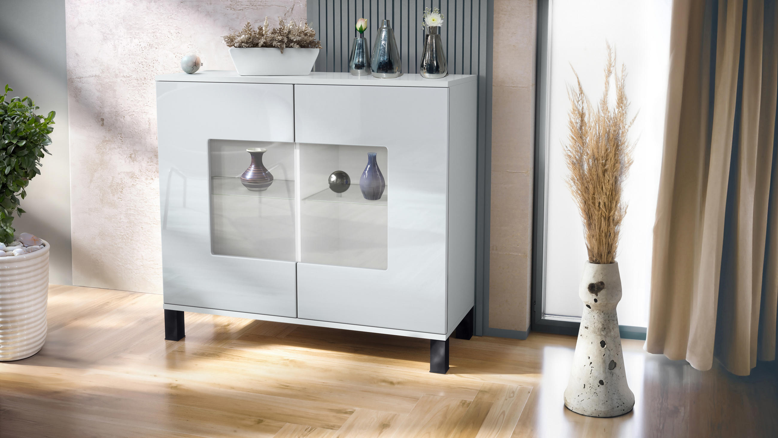 KOMMODE Grömitz Weiß Hochglanz - Weiß Hochglanz, Holzwerkstoff (92.5/84.5/35cm) - Vladon