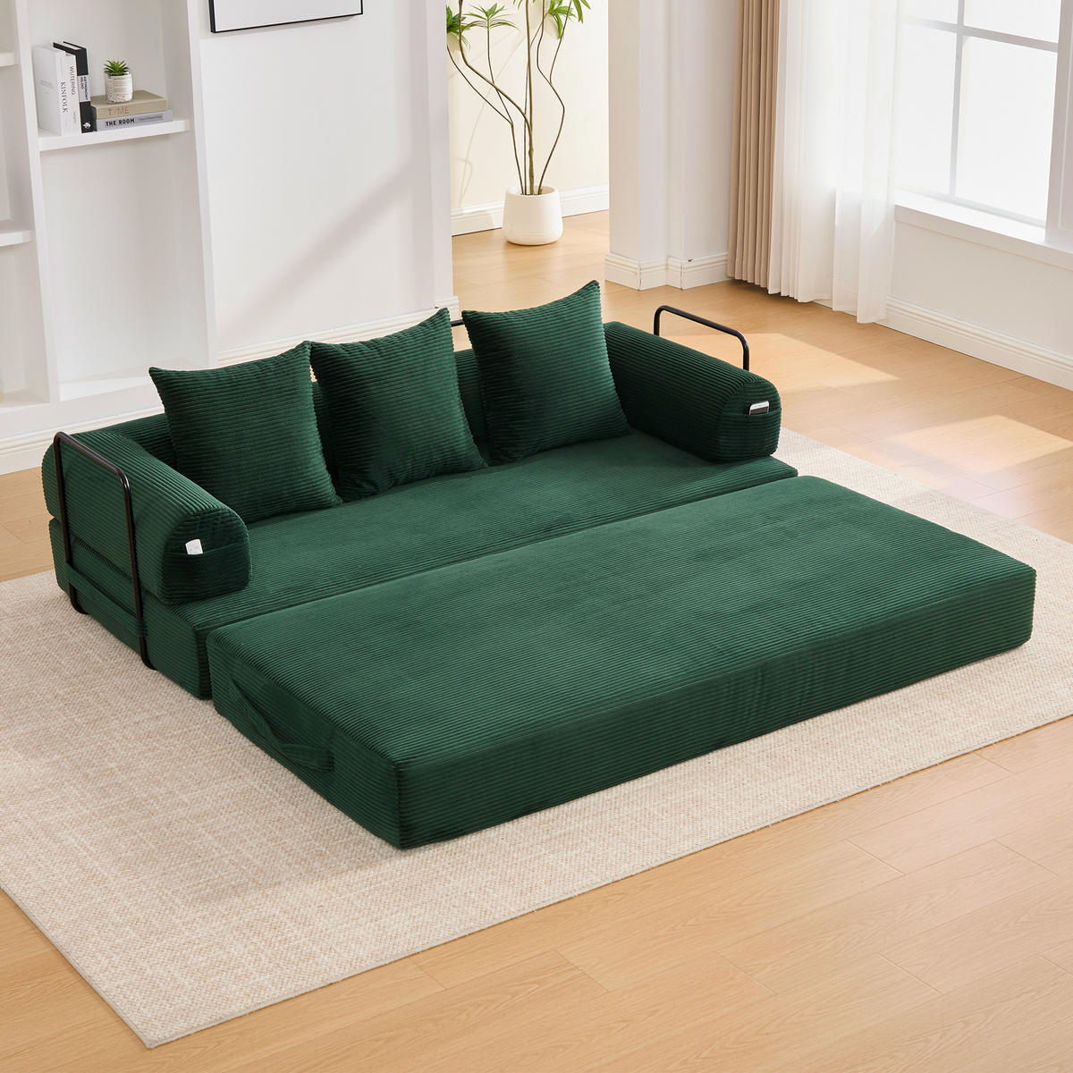 SOFA 3-Sitzer in Grün aus Cord mit modularem Design und Metallrahmen - Grün, Holzwerkstoff/Textil (200/67/94cm) - CHICFURN