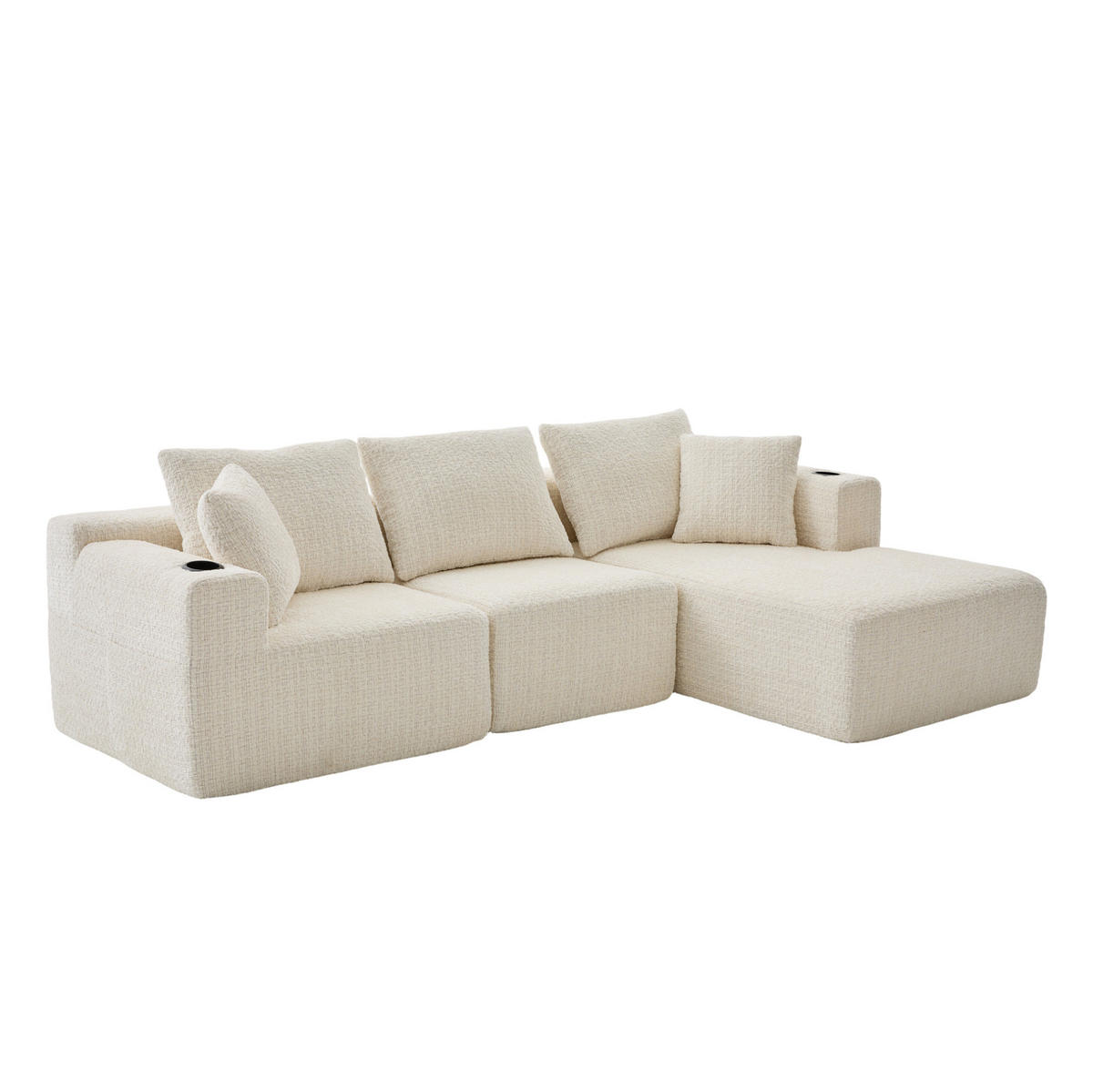 ECKSOFA 261/165/80,5 cm ohne Montage mit Getränkehaltern, Seitentaschen und modularem Chenille-Bezug, Beige - Beige, Textil (261/165cm) - Redom