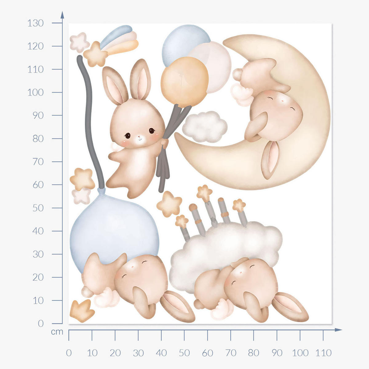 WANDAUFKLEBER 130x114cm - Hasenland - Multicolor, Kunststoff (130/114/0.1cm) - Wallfluent