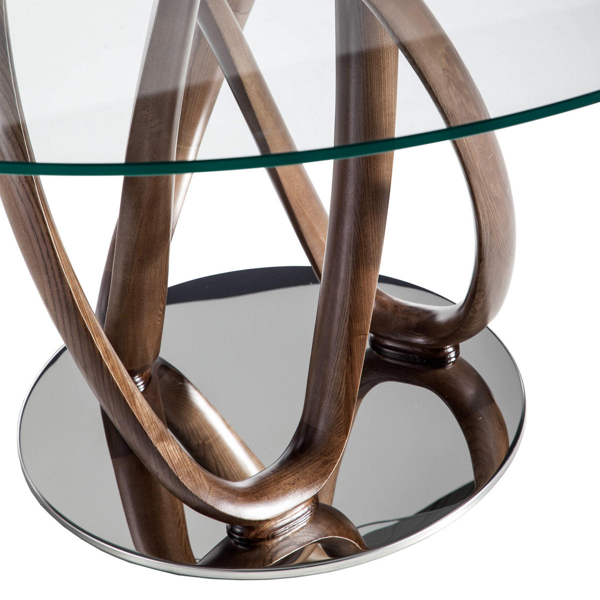 ESSTISCH Rund Glas Walnuss Ø130/75 cm - Transparent/Walnussfarben, Glas/Holz (130/130/75cm) - ANGEL CERDA