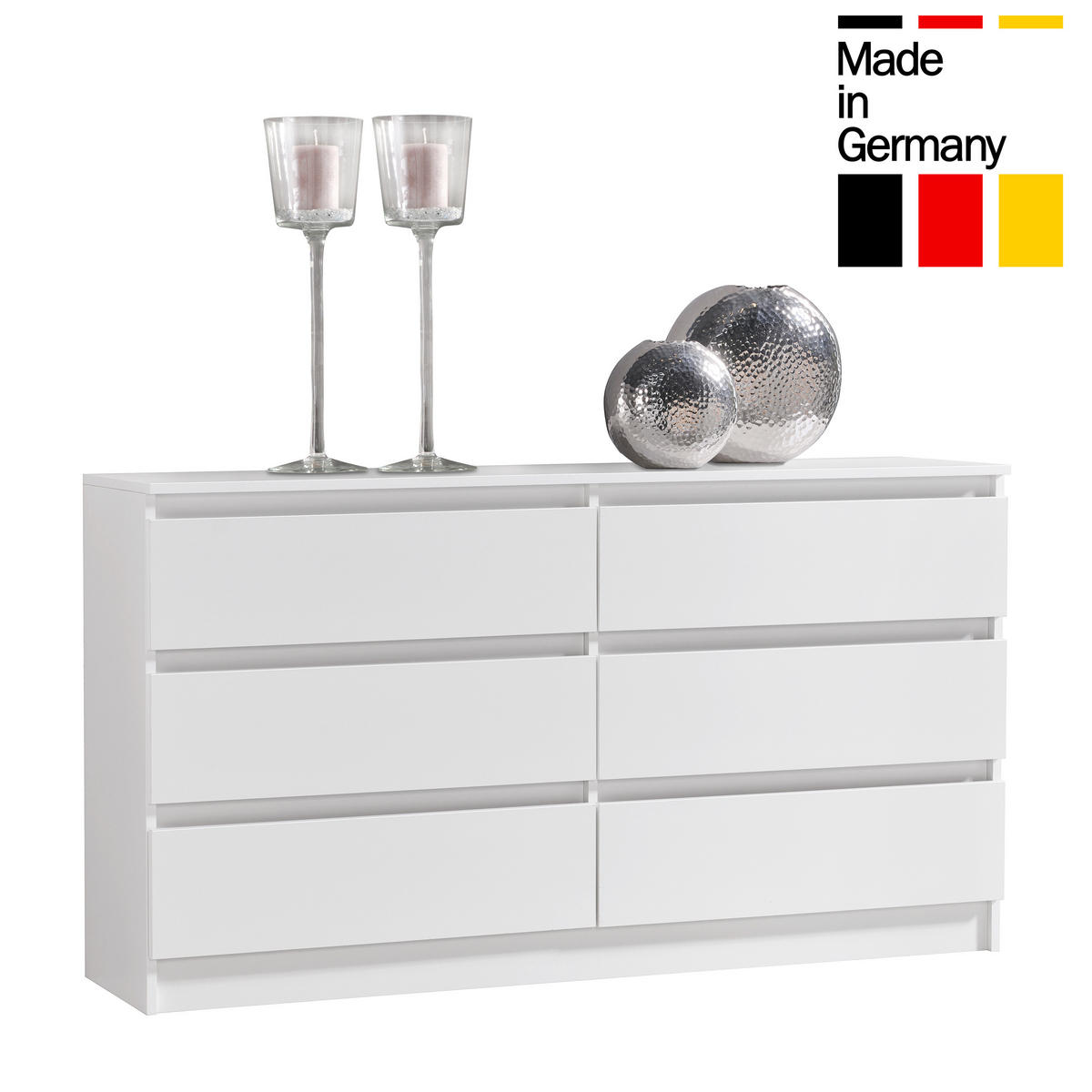 KOMMODE mit 6 Schubladen 140cm breit in weiß - Weiß, Holz (35/77.5/140cm) - Home Collective