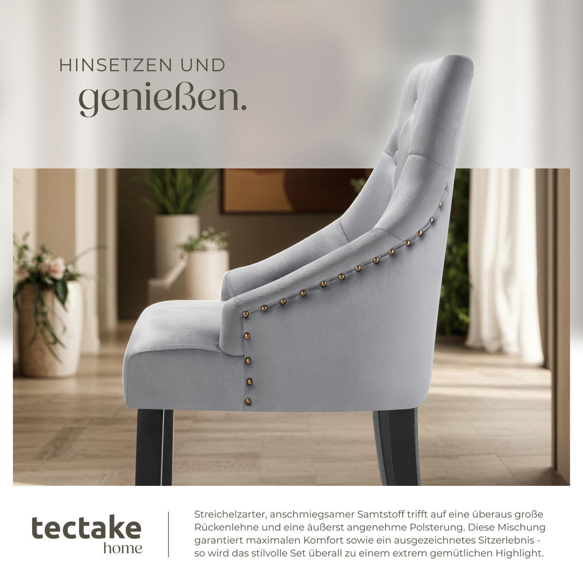 ESSZIMMERSTUHL 6er Set Everdeen,52 x 57 x 91 cm, hellgrau/schwarz - Hellgrau/Schwarz, Holz (52/91/57cm) - tectake