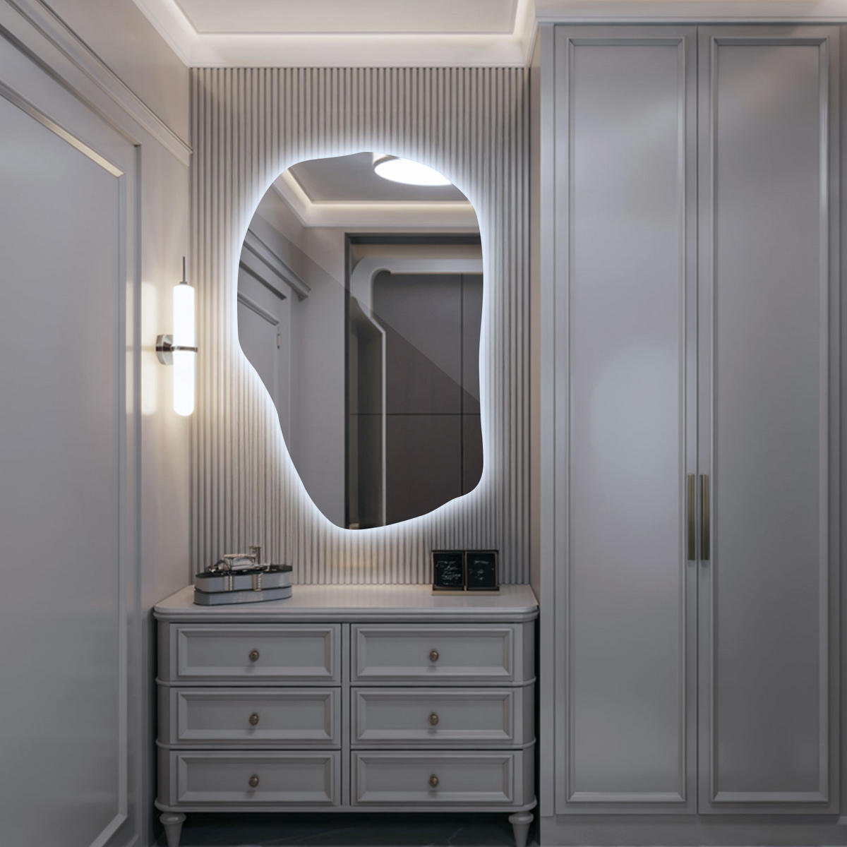 LED SPIEGEL 90 x 58,5 cm Unregelmäßige Form Kaltweiß 6500K - Transparent, Glas (90/58.5/0.4cm) - TULUP