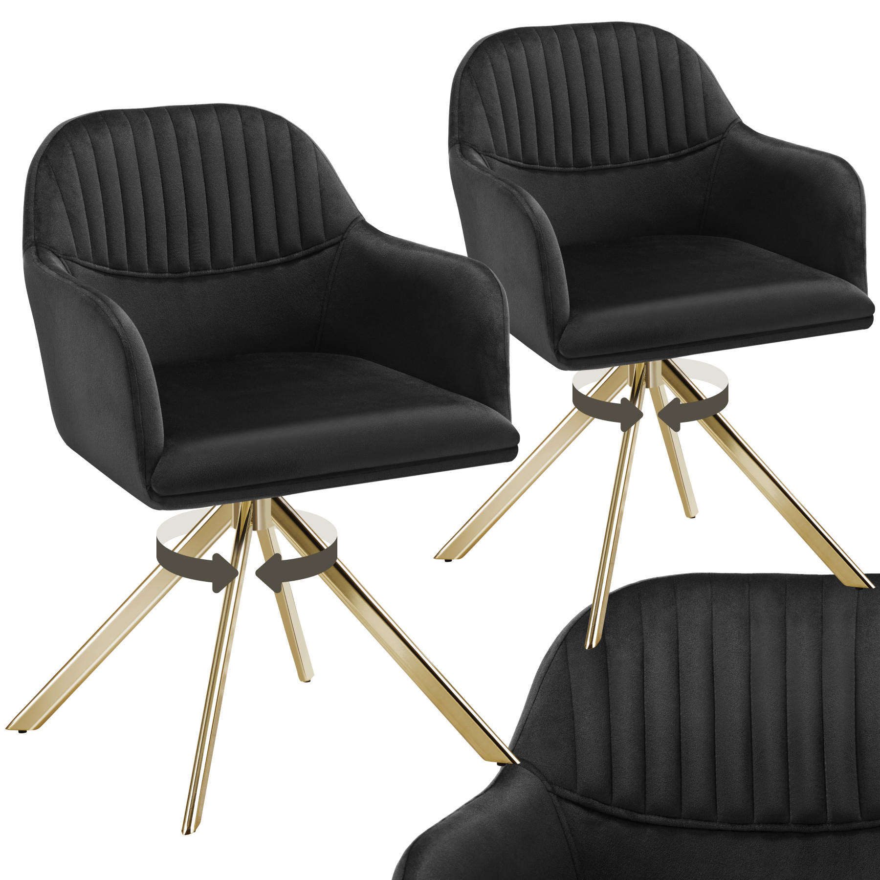 DREHSTUHL 2er Set Lona 56 x 59 x 81 cm schwarz/gold - Goldfarben/Schwarz, Textil (56/81/59cm) - tectake