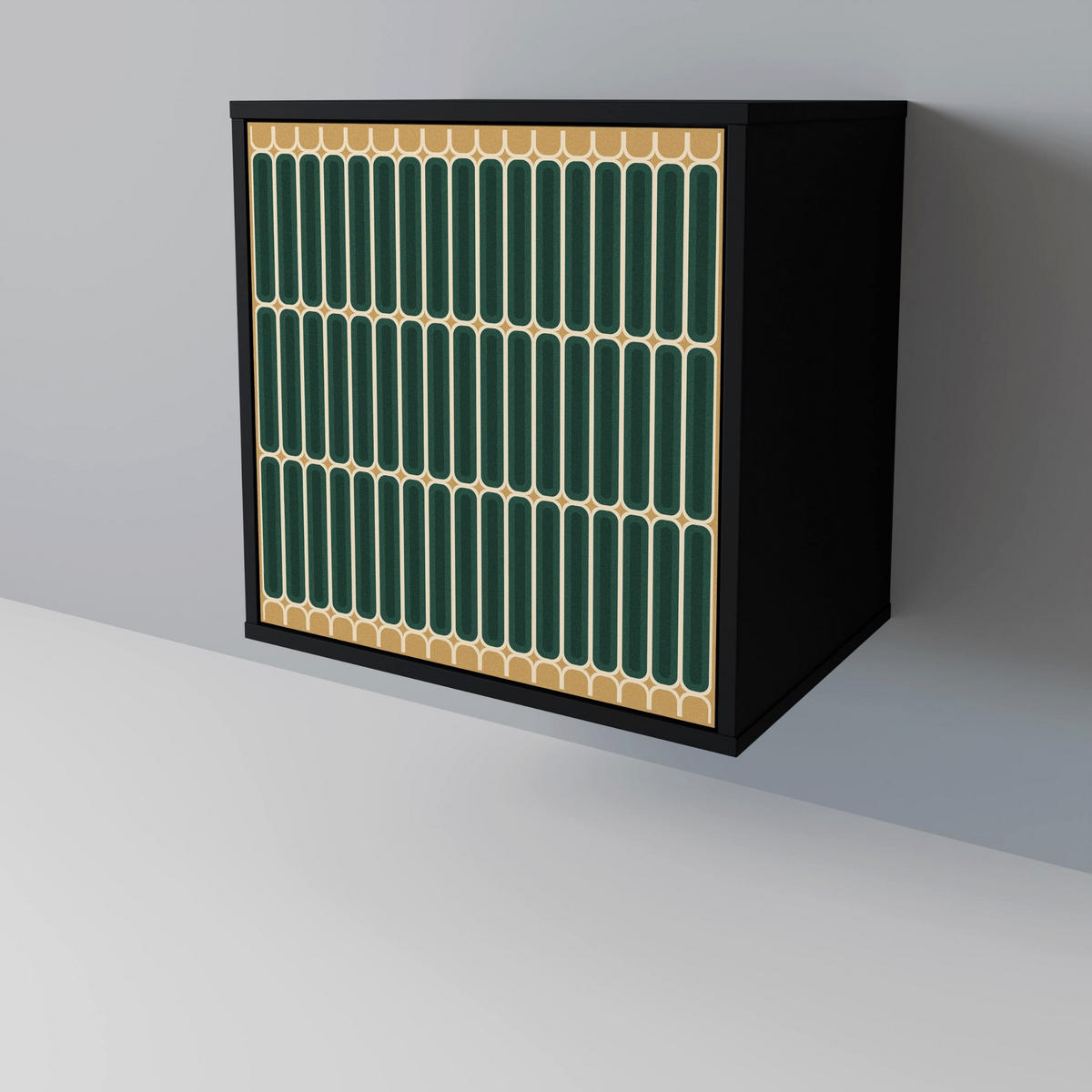 SIDEBOARD ILUSION GATE, Schwarz, 57,5x42x70,5 cm, Schwarze Metall-Sternfüße - Multicolor/Schwarz, Holzwerkstoff/Metall (57.5/70.5/42cm) - SpaceRebels