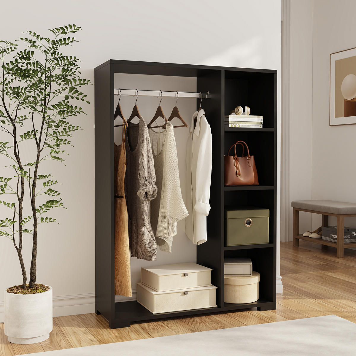 ŠATNÍK Nesbyen - černá, kompozitní dřevo/plast (90/126/30cm) - [en.casa]