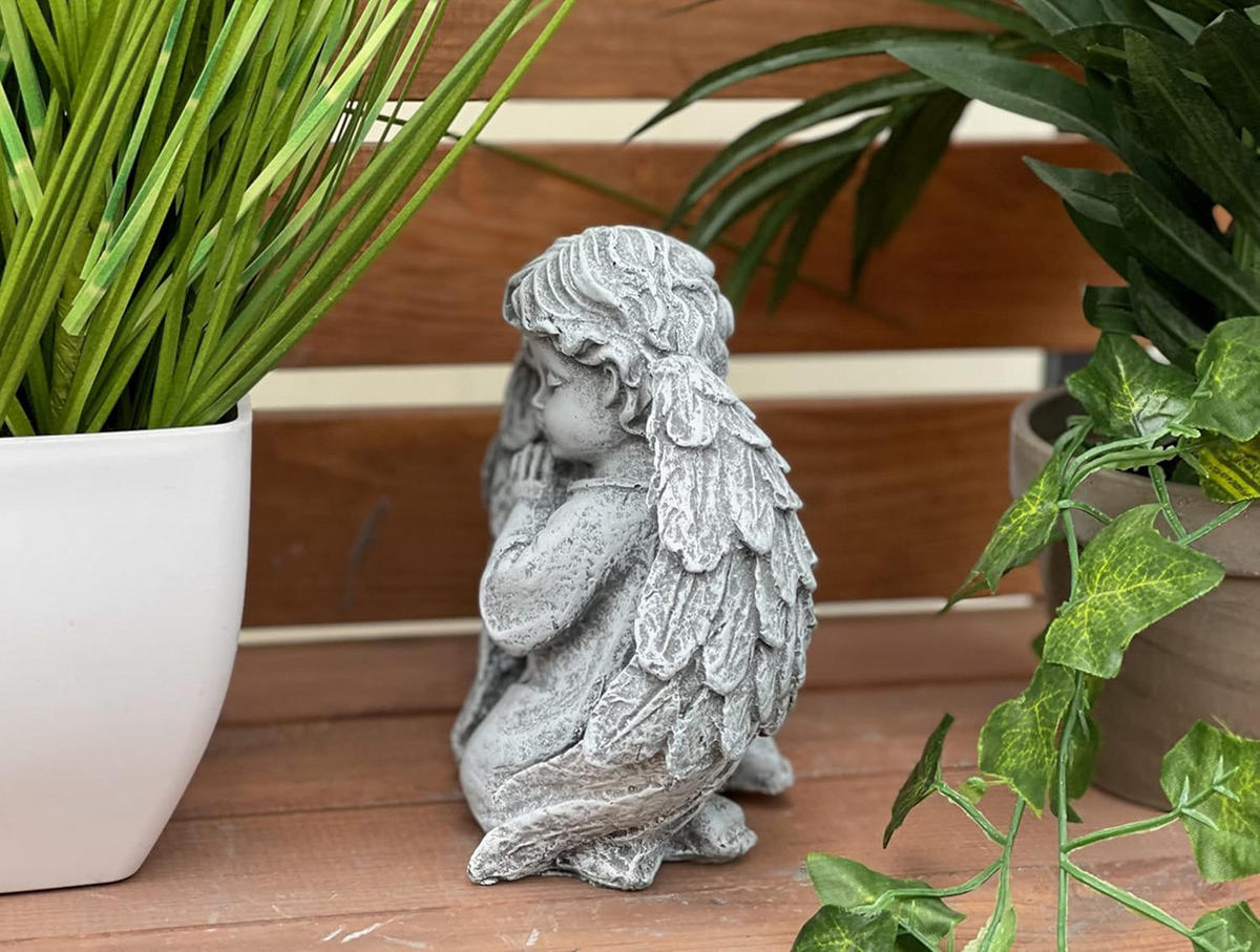 STEINFIGUR betendes Engelchen Engel frostsicher Steinguss - Grau, Stein (17/16/9cm) - stoneandstyle