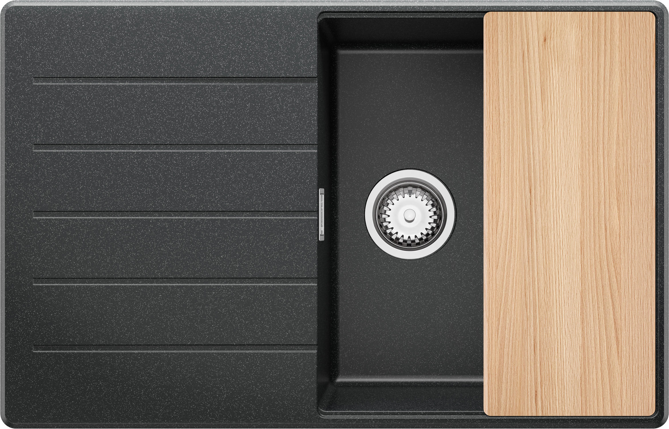 SPÜLBECKEN Kopenhagen, 2-er set Anthrazit 78/50 cm 1 Becken + Ablauf-Set + Schneidebrett ab 50er Unterschrank - Chromfarben/Anthrazit, Kunststoff (78/20/50cm) - Primagran