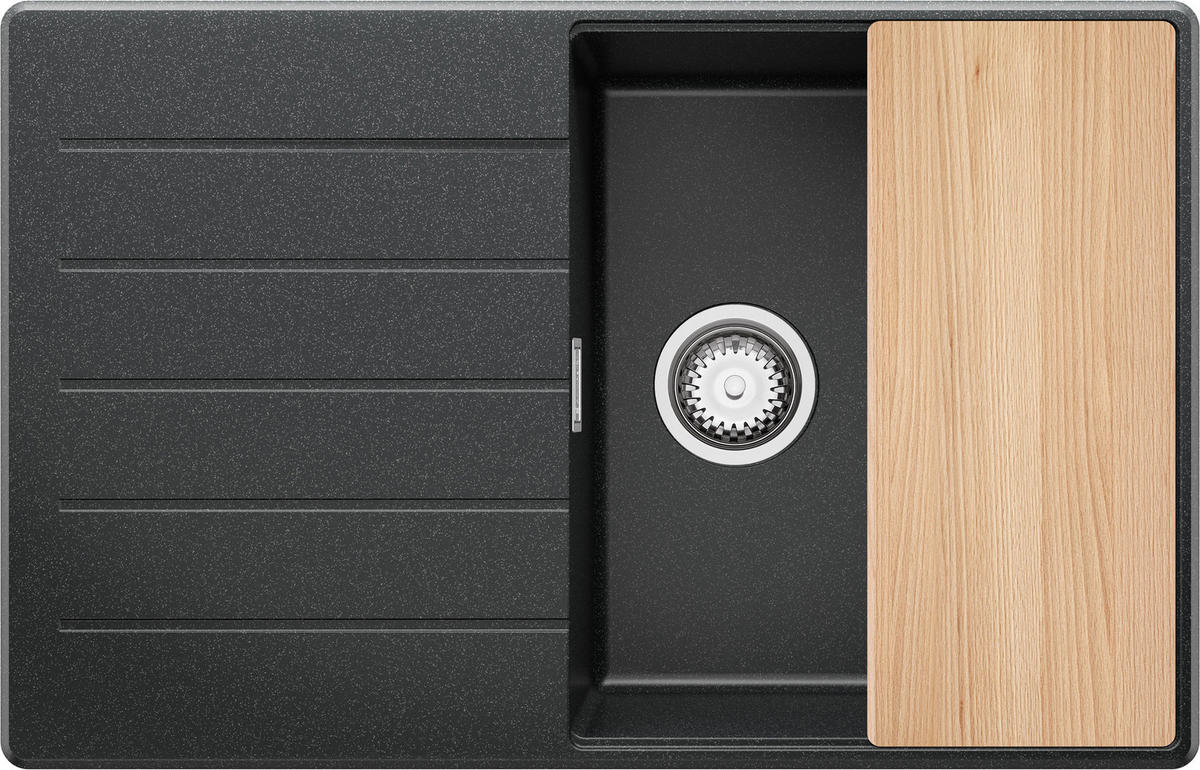 SPÜLBECKEN Kopenhagen, 2-er set Anthrazit 78/50 cm 1 Becken + Ablauf-Set + Schneidebrett ab 50er Unterschrank - Chromfarben/Anthrazit, Kunststoff (78/20/50cm) - Primagran