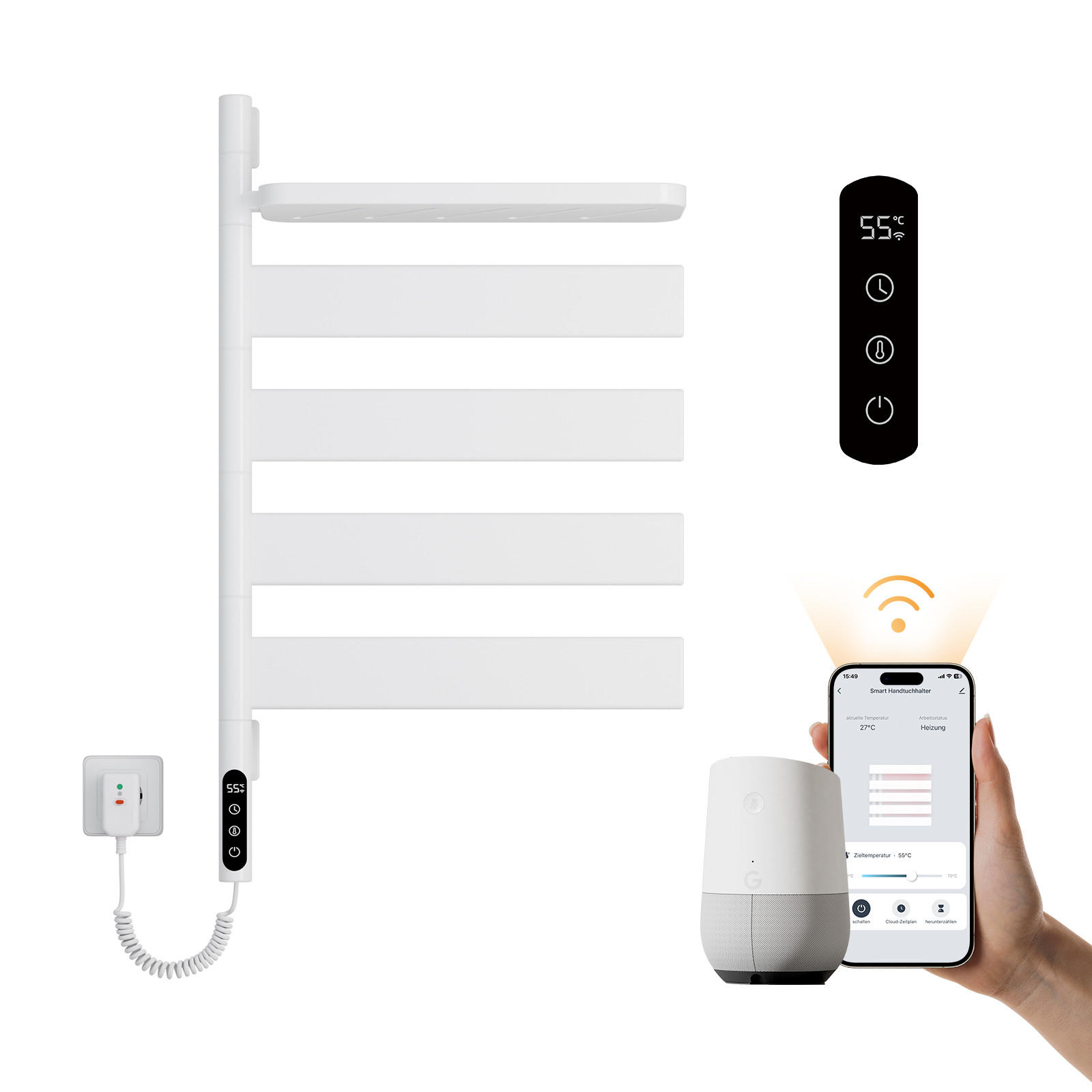 HANDTUCHHEIZKÖRPER Intelligentes Heizsystem Ablage Weiß 76/45 cm - Weiß, Metall (45/76/14cm) - EMKE