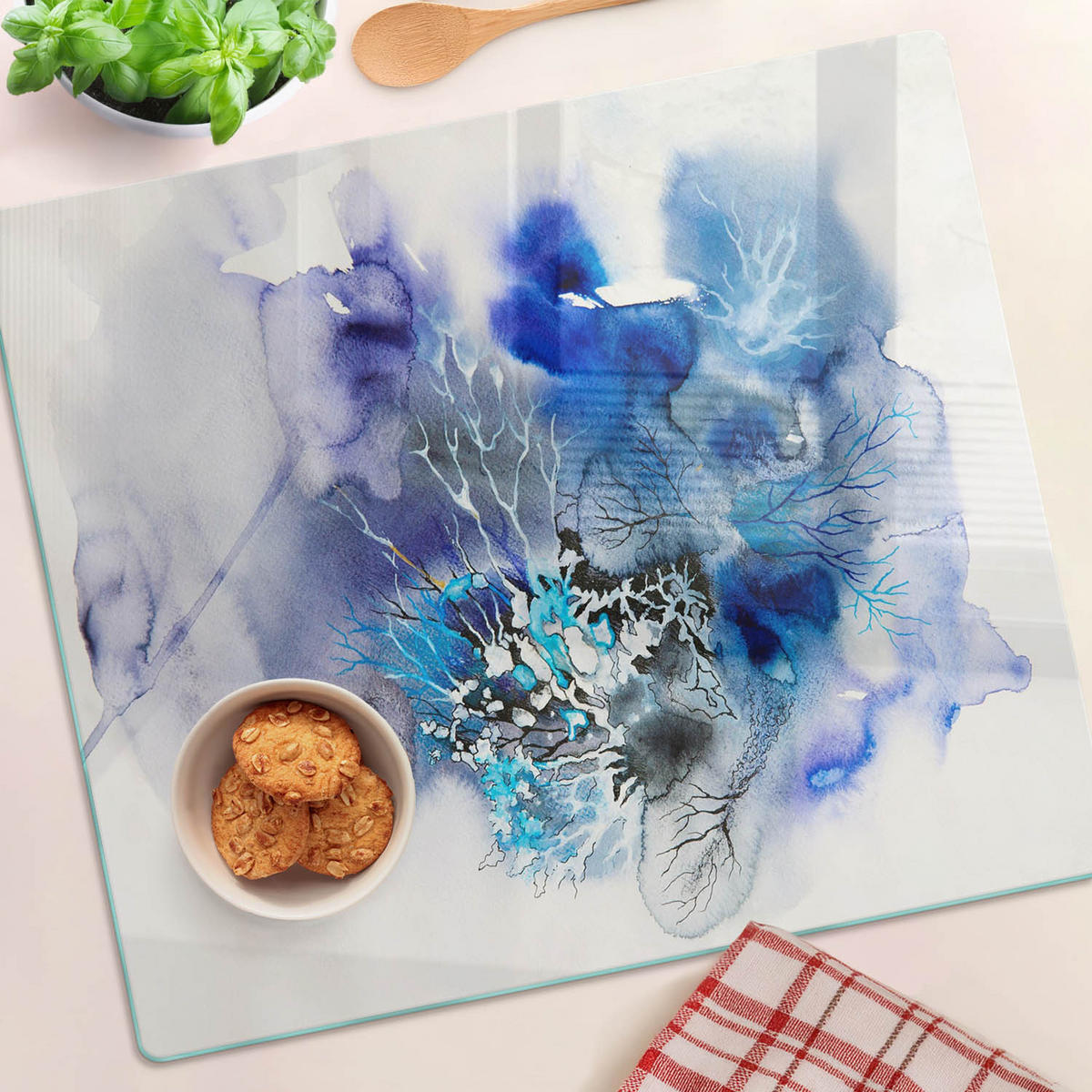 GLASPLATTE 60x52 cm Abstrakte Blumen - Schwarz, Glas (60/0.4/52cm) - TULUP