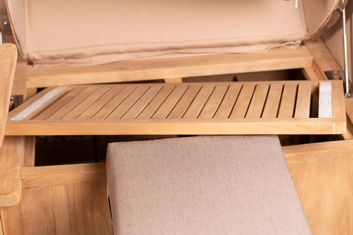 STRANDKORB Düne 1 Sitzer Teak PE Shell - Schwarz/Braun, Holz/Textil (96/165/80cm) - Mr. Deko