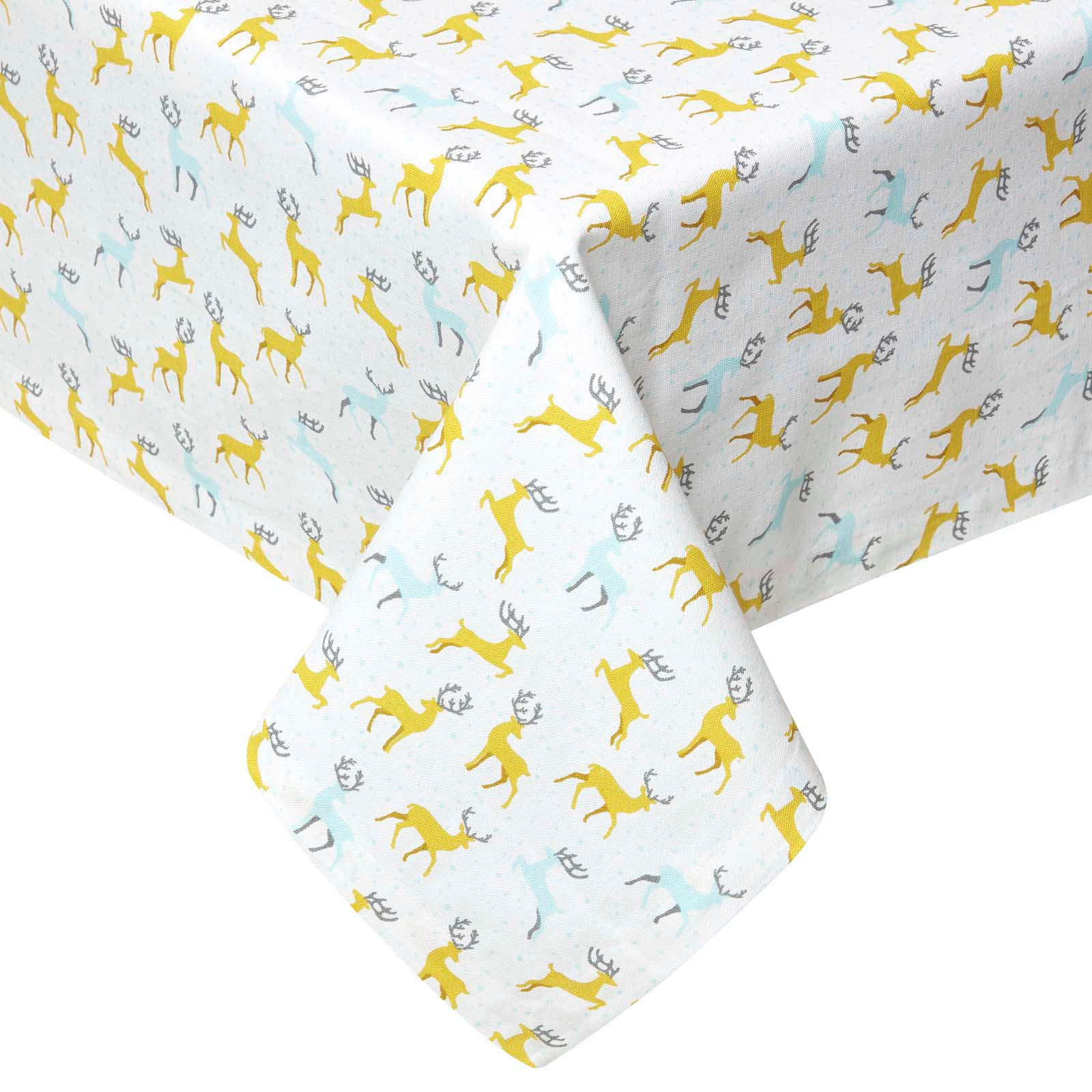 WEIHNACHTSTISCHDECKE Majestätischer Hirsch grau-gelb 137/178 cm, 100% Baumwolle - Gelb, Textil (137/178cm) - Homescapes