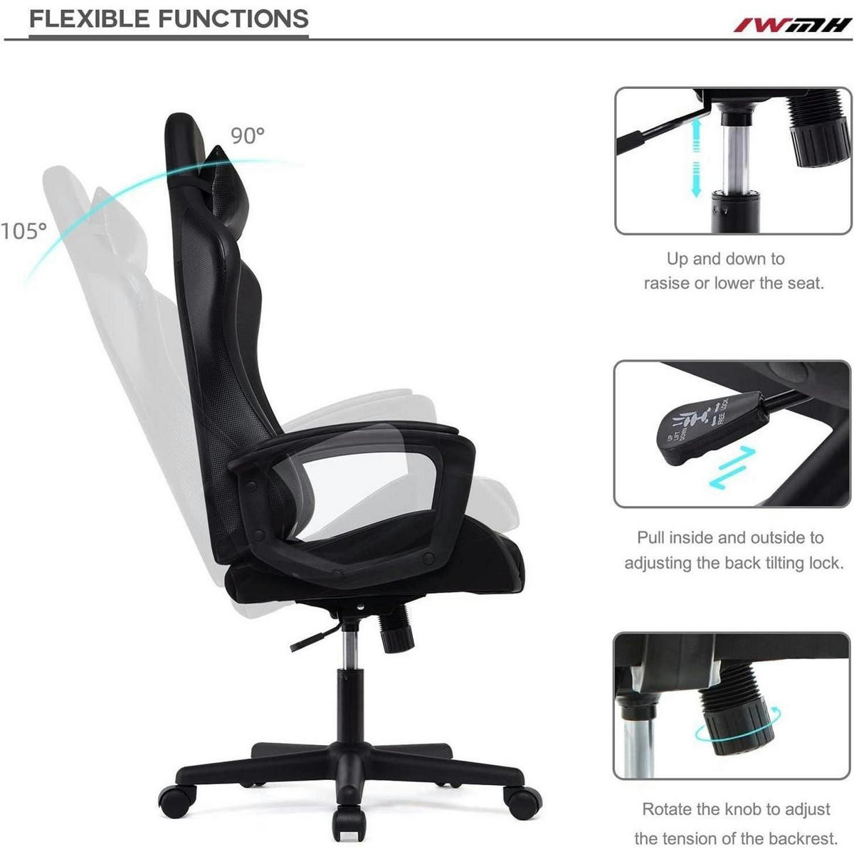 GAMING Stuhl mit Kopf- und Lendenkissen Schwarz 52 x 49 x 130 cm - Schwarz, Kunststoff (49/130/52cm)