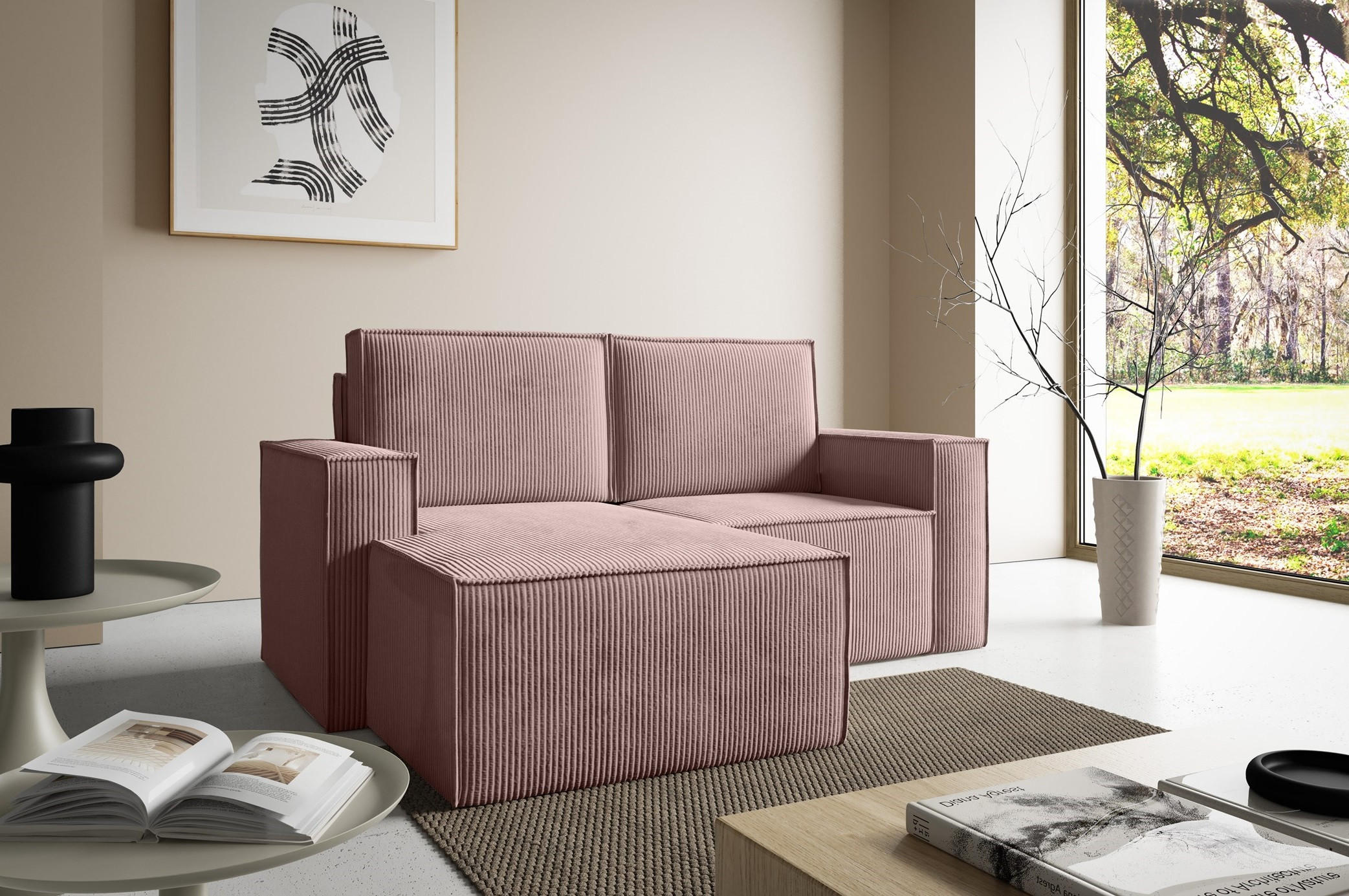 ECKSOFA Orto Rosa, Zweisitzer Kordecksofa linke seite - Rosa, Holzwerkstoff/Textil (180/141cm) - Bettso