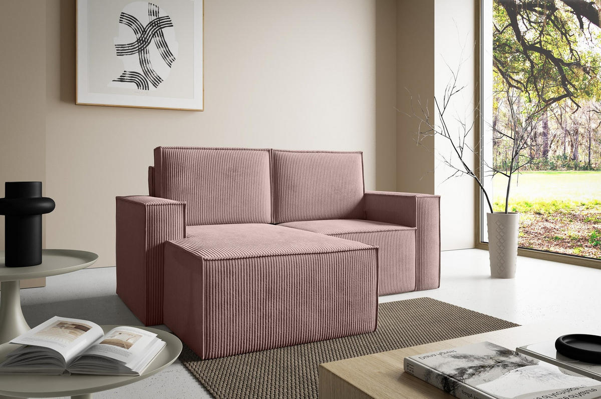 ECKSOFA Orto Rosa, Zweisitzer Kordecksofa linke seite - Rosa, Holzwerkstoff/Textil (180/141cm) - Bettso