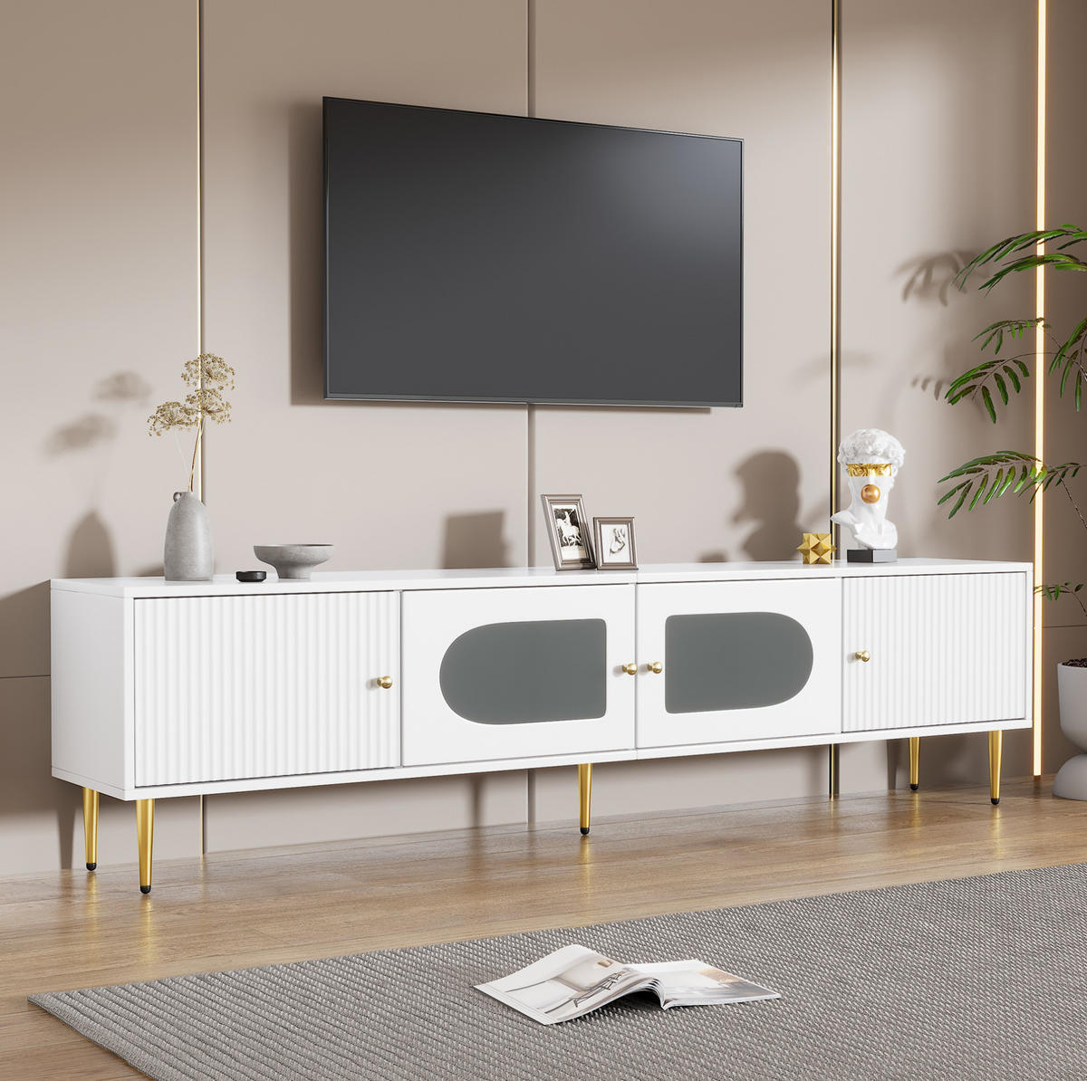 TV-SCHRANK mit 4 Türen 170 x 35 x 50 cm Weiß Spanplatte - Weiß, Holzwerkstoff (35/50/170cm) - Beauniv