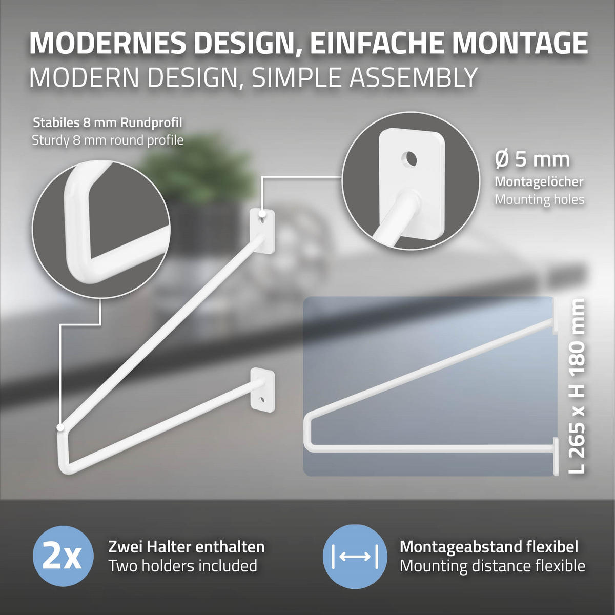 REGALHALTERUNG 2er Set 265mm Weiss - Weiß, Metall (18/2.3/26.5cm) - ML-DESIGN