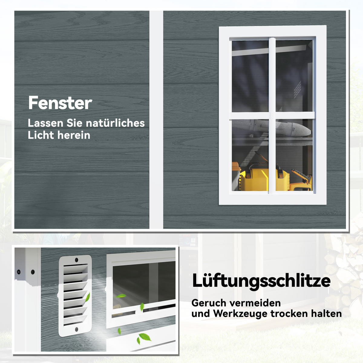 GERÄTESCHUPPEN Kunststoff-Aluminium Grau - Grau, Kunststoff (182/196/182cm) - Outsunny