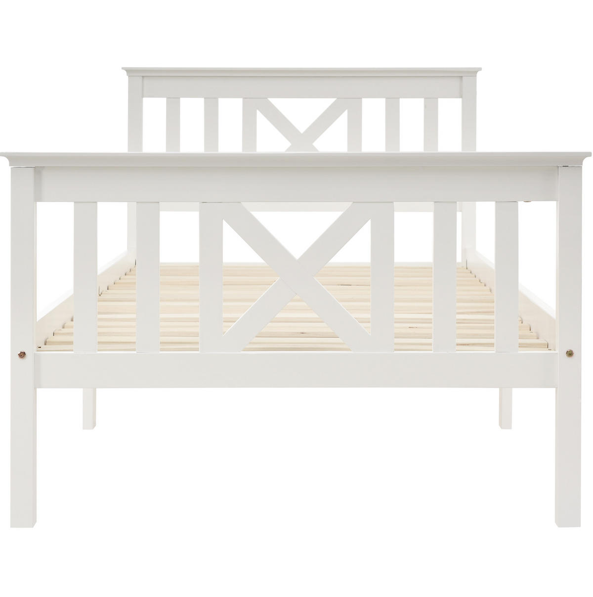 EINZELBETT 90/200 cm mit Lattenrost und X-förmigem Kopfteil, Weiß - Weiß, Holzwerkstoff (90/200cm) - Redom