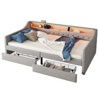 TAGEBETT 90x200cm Grau Leinen Ambientelicht 2 Schubladen USB - Grau, Holz (90/200cm) - FLIEKS