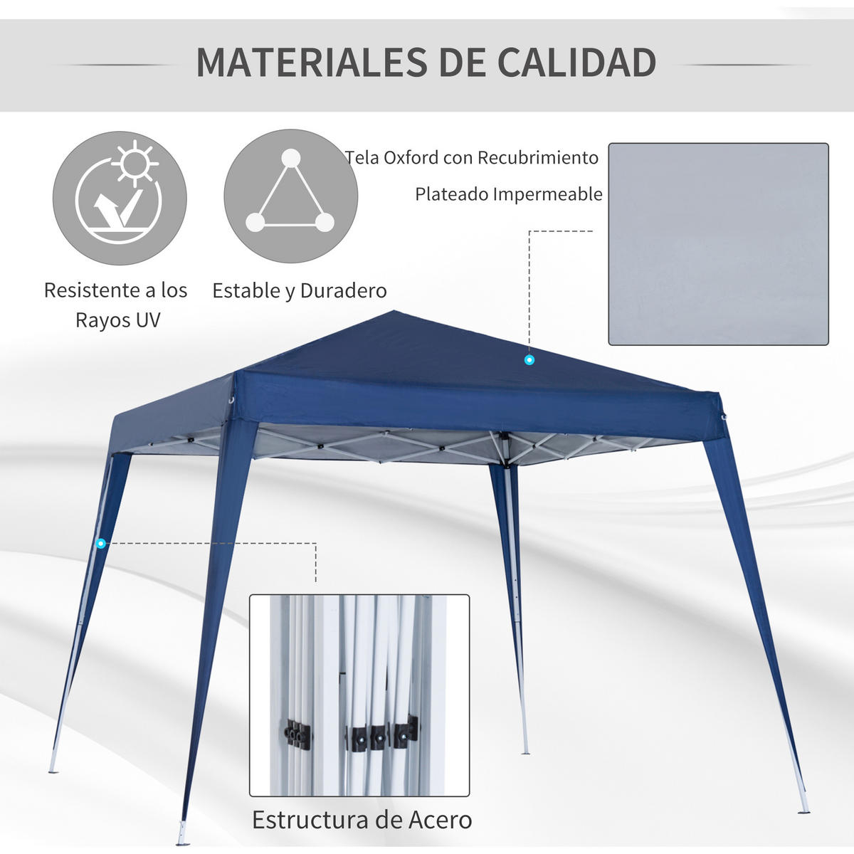 FALTPAVILLON, 3x3m, höhenverstellbar, UV-beständig, wasserdicht, für Camping, Blau - Multicolor, Metall (240/250/240cm) - FORIOUS