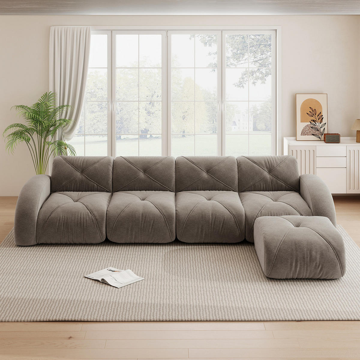 ECKSOFA 358x171cm Der rutschfeste Sockel - Taupe, Textil (171/358cm) - Raelunyi