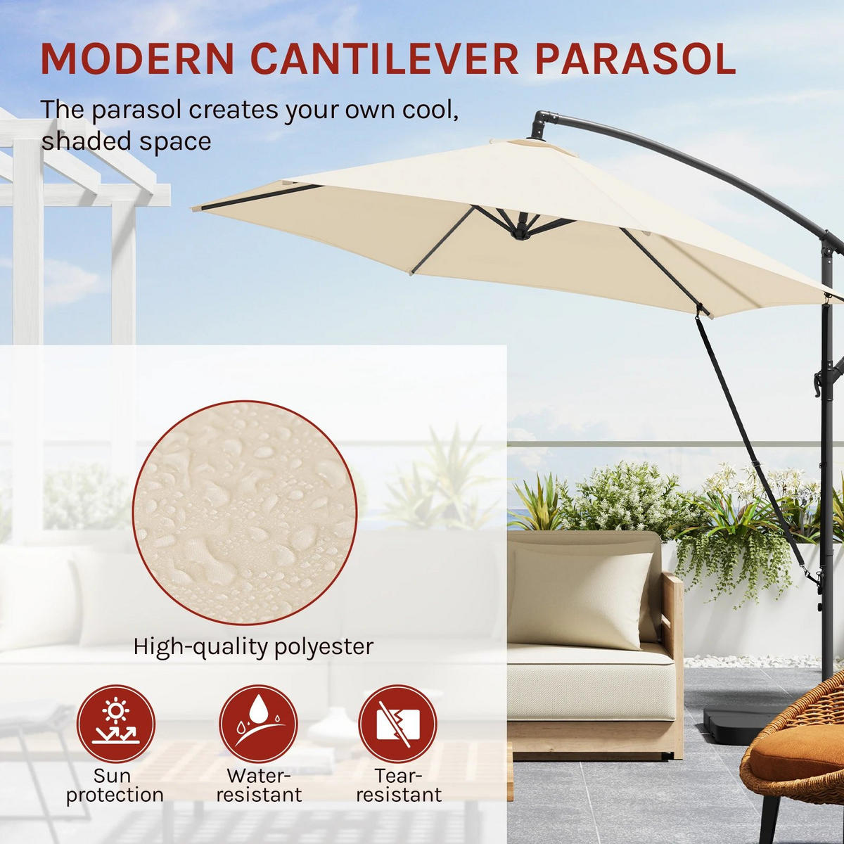 AMPELSCHIRM 310 cm Beige mit Tasche - Beige, Metall (310/310cm) - Bomclap