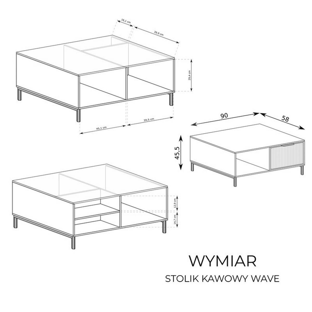 COUCHTISCH WAVE Modern mit Schublade, Beige - Kaschmir/Schwarz, Holzwerkstoff/Metall (58/90/45.5cm) - Idohome
