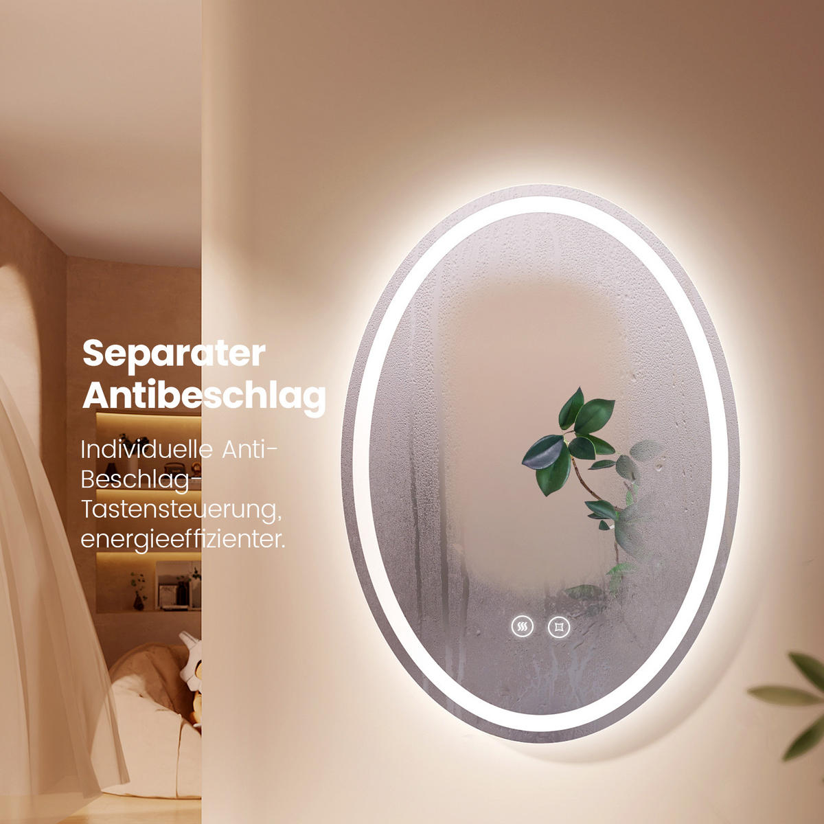 BADSPIEGEL mit LED-Beleuchtung Oval 70/50/3 cm - Transparent, Glas (50/70/3cm) - EMKE